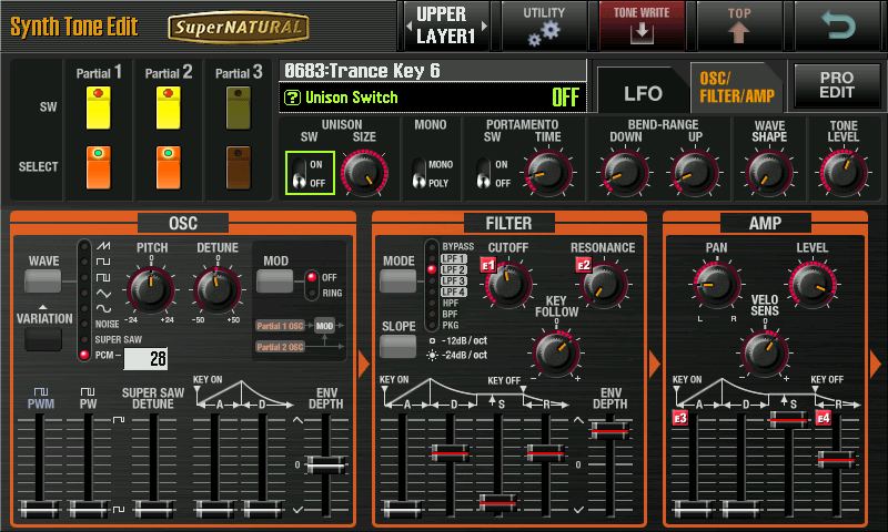 Synth Tone Edit - OSC/FILTER/AMP